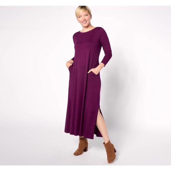 A624950 BELLE by Kim Gravel Rayon Span Bracelet Sleeve Maxi Dress Aubergine XXS - Picture 5 of 6